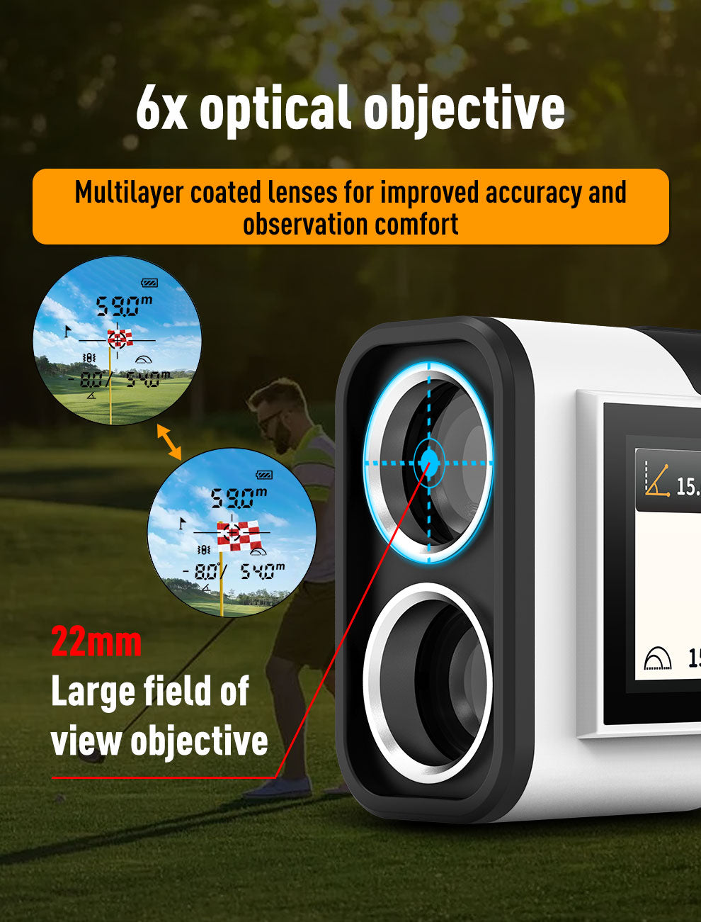 Laser Rangefinder, Beneya Golf/Hunting Rangefinder Rechargeable with 6X Magnification, LCD Display, External Color Display, Angle/Slope Compensation, Unit Switch, Speed Measurement, Scan Mode, Functional Range Finder