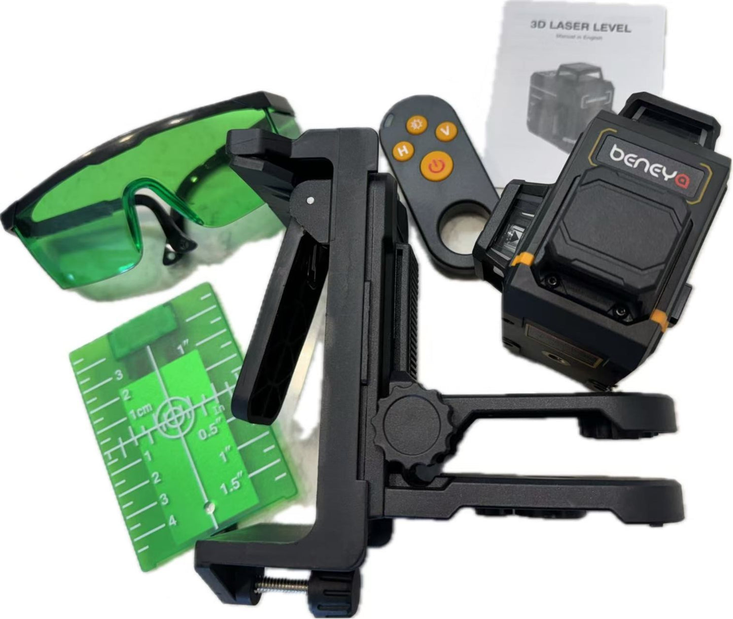 Beneya 12-line 3×360° green beam laser level with light intensity adjustment function, rechargeable lithium battery (Type-C interface), and automatic leveling tools for horizontal and vertical.