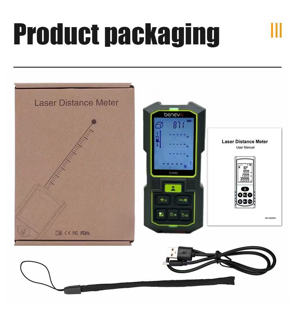 Beneya Professional 262ft/80m Laser Measurement Tool of double head Red Beam, Digital Laser Measure Meter LCD Backlit Display, m/ft/in, Area and Volume