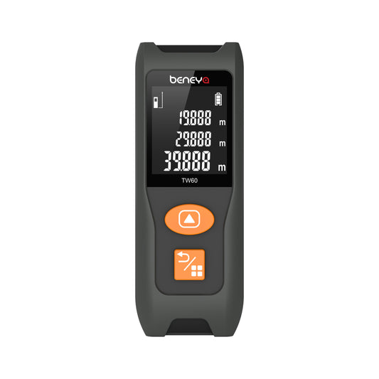 Beneya Professional 196ft/60m Laser Measurement Tool Red Beam, Digital Laser Measure Meter LCD Backlit Display, m/ft/in, Area and Volume