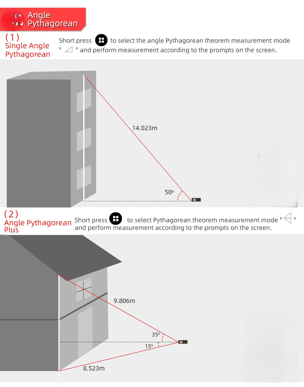 Beneya Professional 262ft/80m Laser Measurement Tool of double head Red Beam, Digital Laser Measure Meter LCD Backlit Display, m/ft/in, Area and Volume