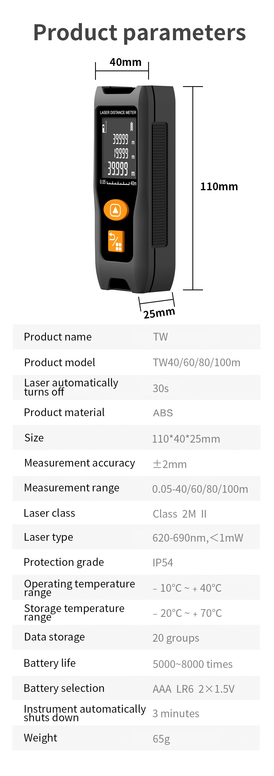 Beneya Professional 196ft/60m Laser Measurement Tool Red Beam, Digital Laser Measure Meter LCD Backlit Display, m/ft/in, Area and Volume