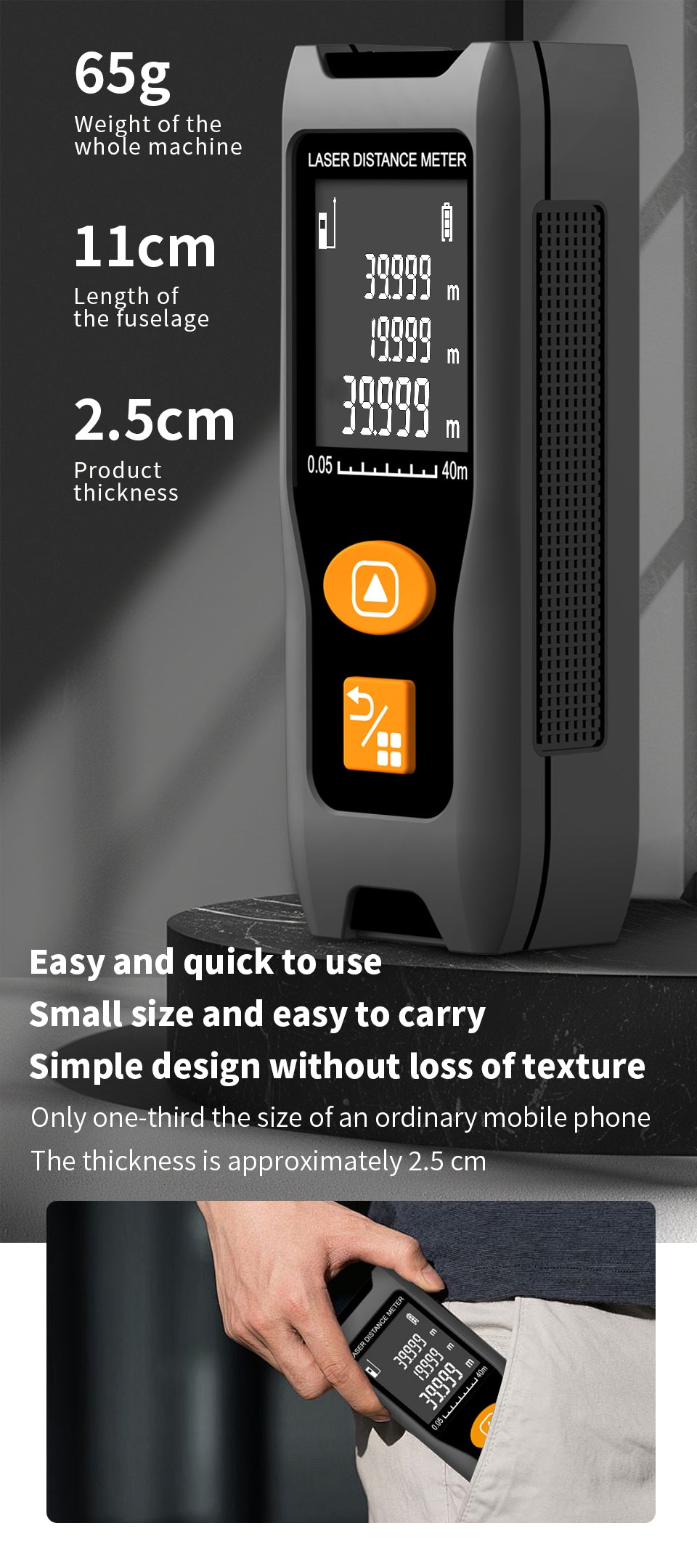 Beneya Professional 328ft/100m Laser Measurement Tool Red Beam, Digital Laser Measure Meter LCD Backlit Display, m/ft/in, Area and Volume