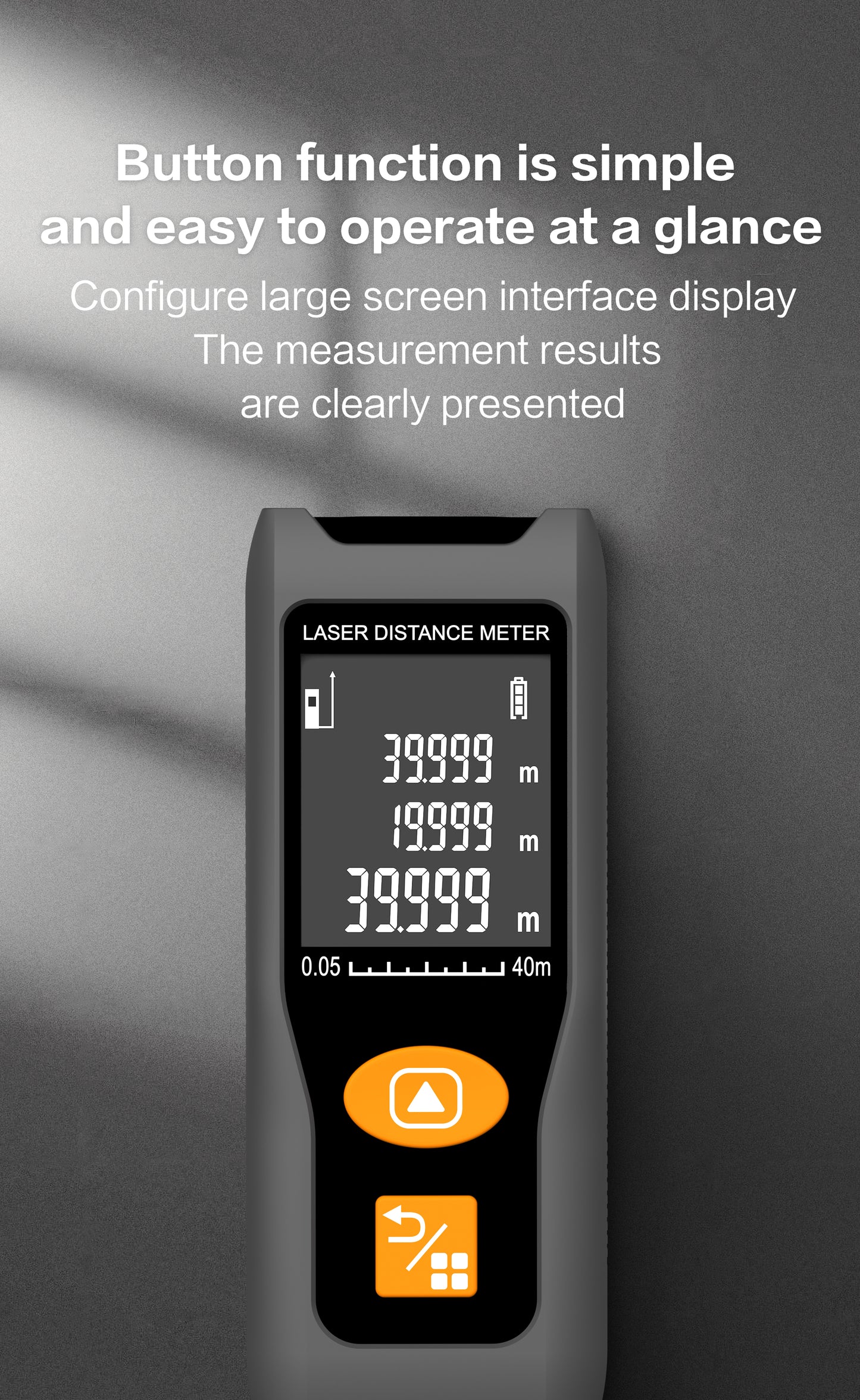 Beneya Professional 196ft/60m Laser Measurement Tool Red Beam, Digital Laser Measure Meter LCD Backlit Display, m/ft/in, Area and Volume
