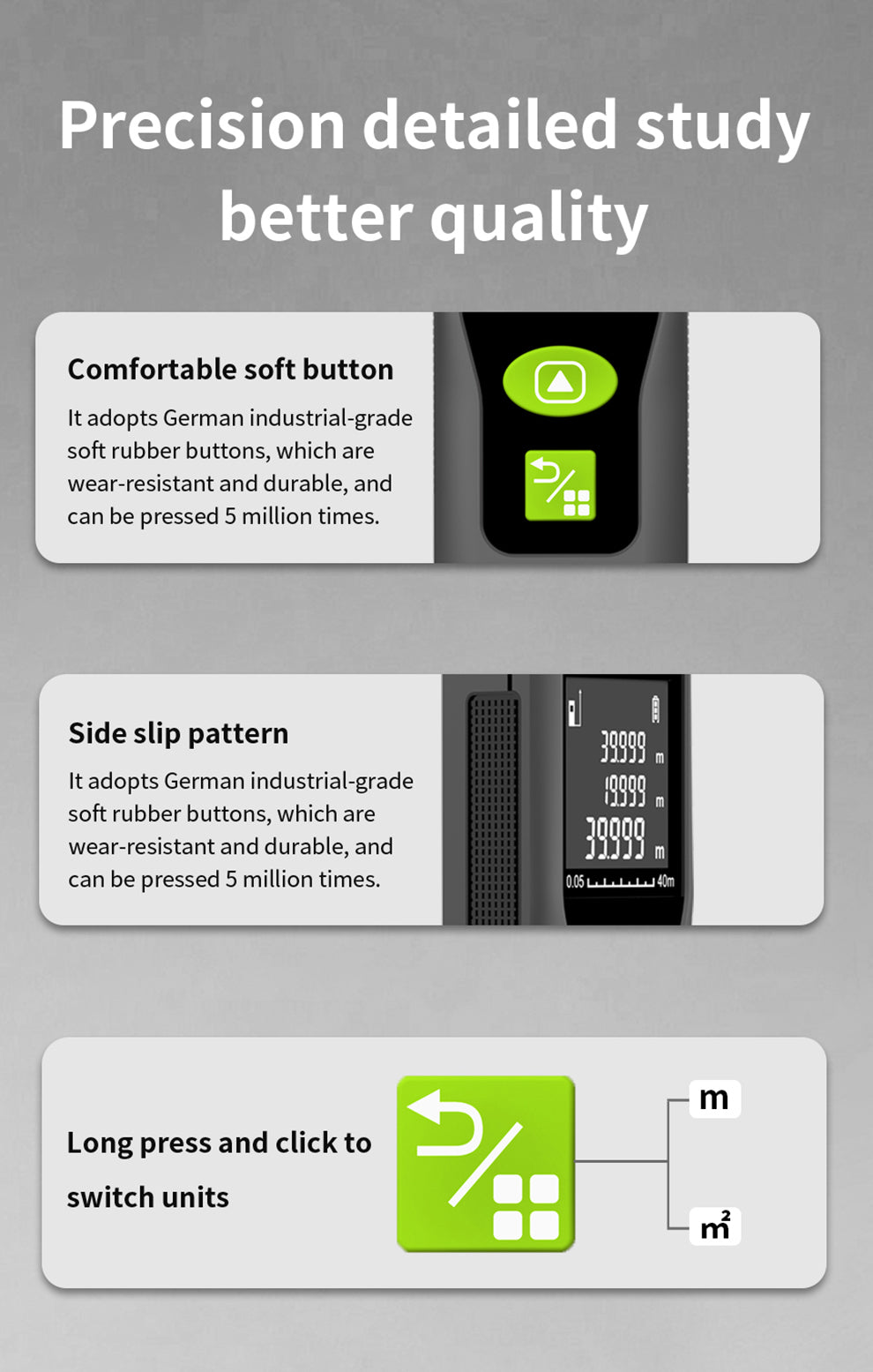 Beneya Professional 262ft/80m Laser Measurement Tool Green Beam, Digital Laser Measure Meter LCD Backlit Display, m/ft/in, Area and Volume