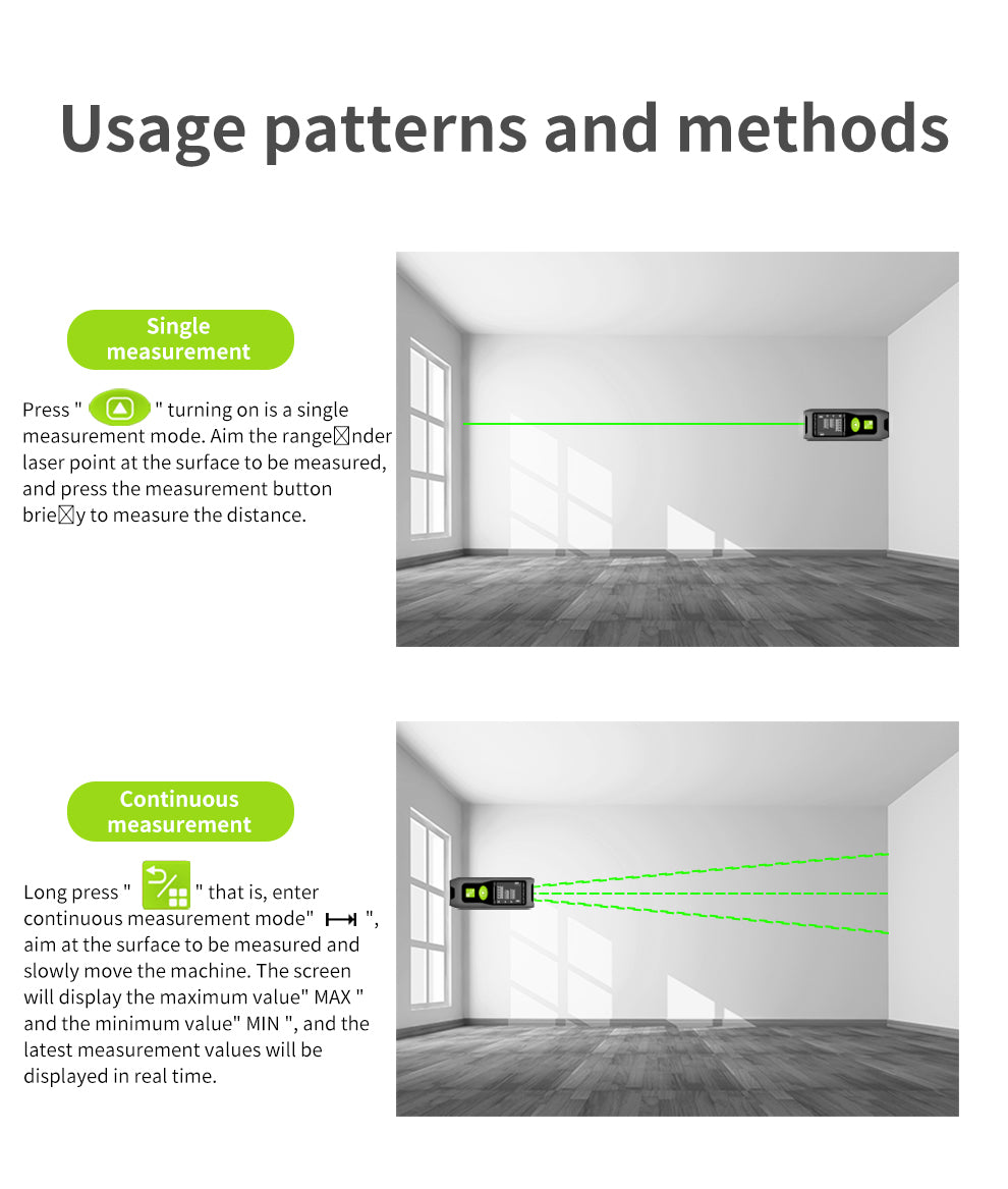 Beneya Professional 262ft/80m Laser Measurement Tool Green Beam, Digital Laser Measure Meter LCD Backlit Display, m/ft/in, Area and Volume