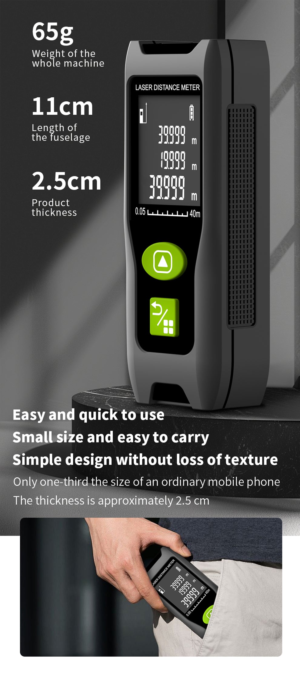 Beneya Professional 262ft/80m Laser Measurement Tool Green Beam, Digital Laser Measure Meter LCD Backlit Display, m/ft/in, Area and Volume